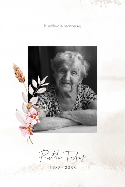 Bloemen herinneringskaartje met foto