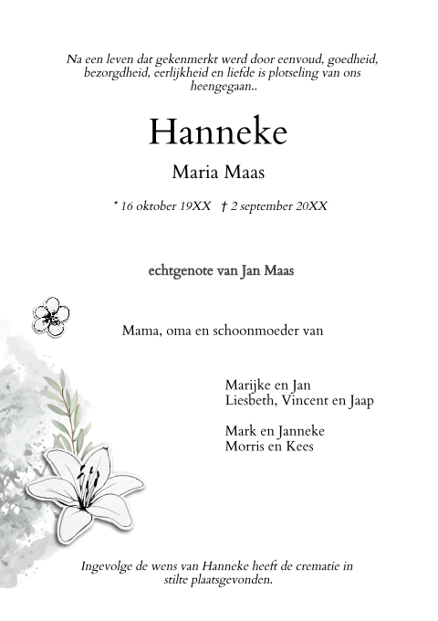 Rouwbrief lelie