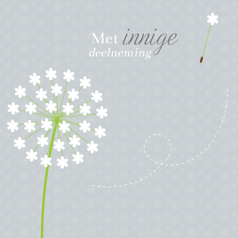 Condoleancekaart met paardenbloem op grijze achtergrond