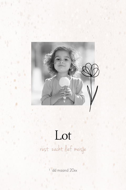 Foto herinneringskaartje kind met outline bloem