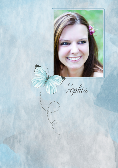 Blauw en grijze rouwbrief met vlinders