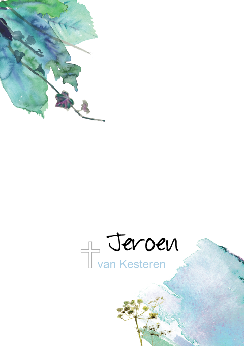Moderne rouwbrief met bladeren in aquarel