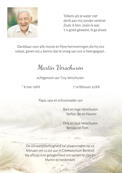 Rouwbrief met foto van duinen