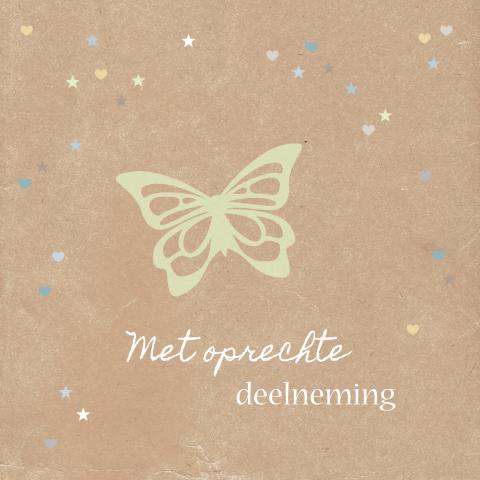 Condoleancekaart met vlinder op prikbord achtergrond