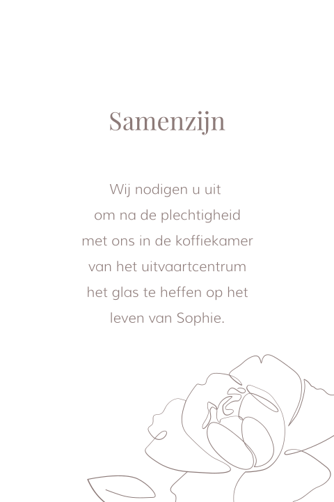 Koffietafel uitnodiging met oneline roos