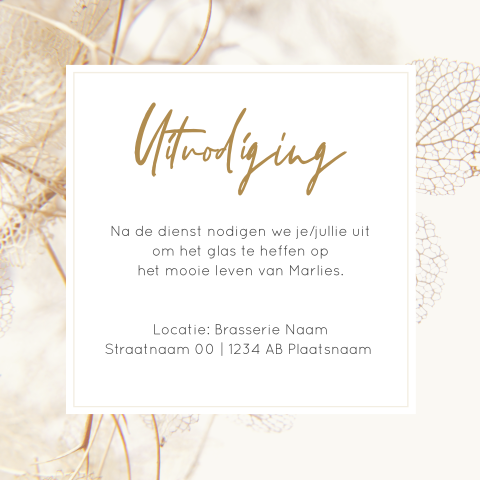 Uitnodigingskaart voor koffietafel met gedroogde hortensia