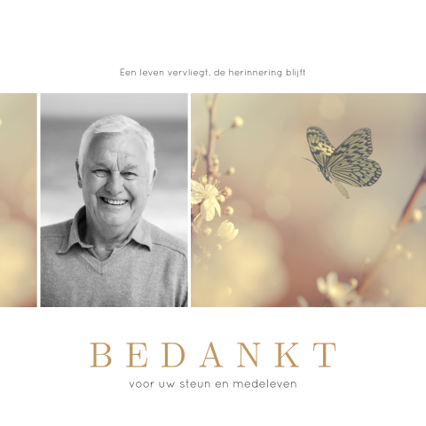 Rustige bedankkaart met eigen foto en vlinder
