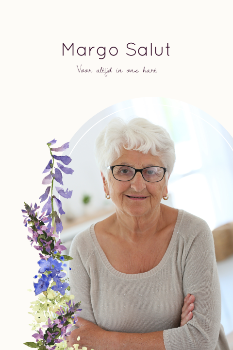 Gedachteniskaartje met fotokader en aquarel veldbloemen