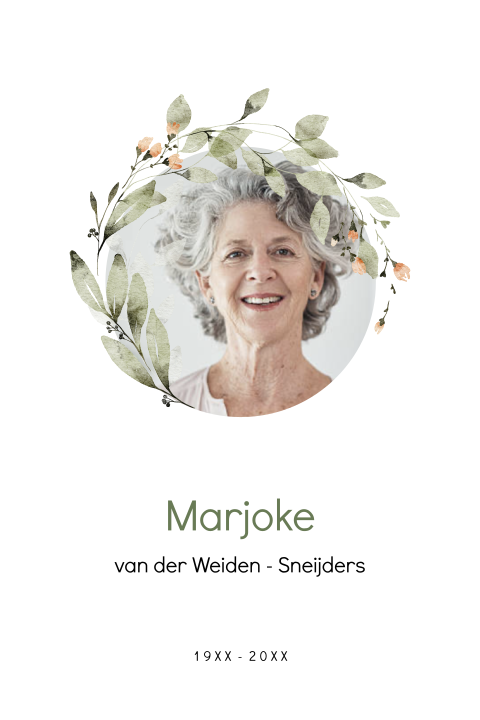 Rouwkaart bloemenkrans groen perzikkleur