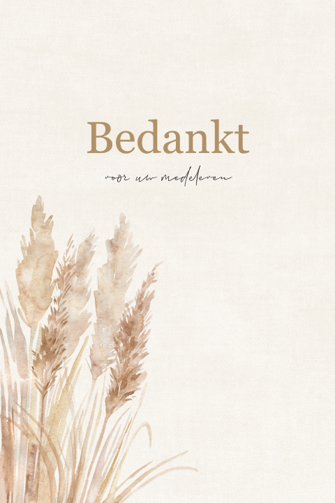 Rustige bedankkaart overlijden met palmgras