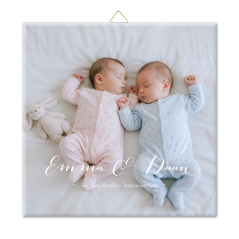 Tegel - met babyfoto in liefdevolle herinnering voor een tweeling