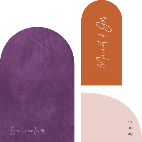 Trouwkaart stapelset 3 labels fleurig paar oranje en roze