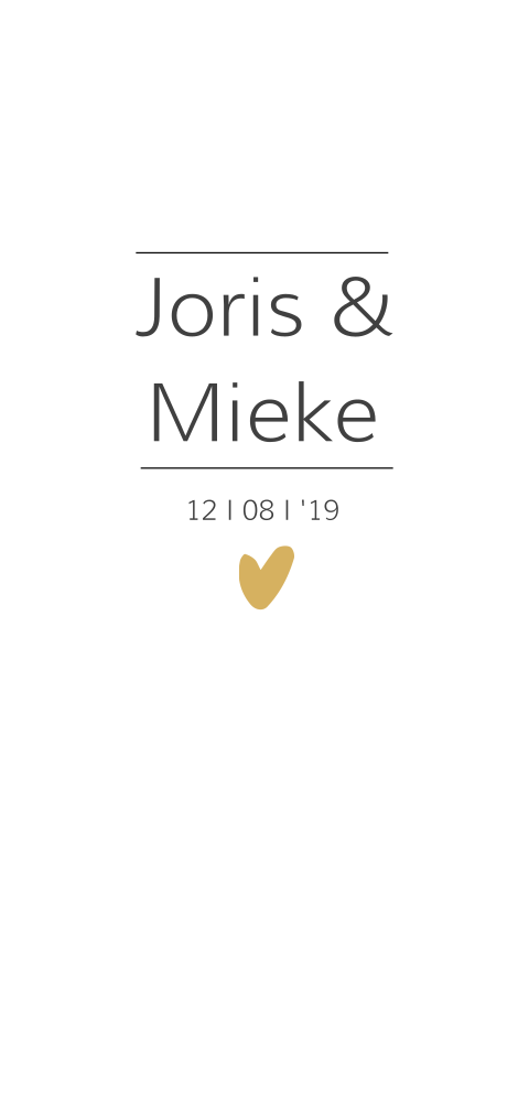 Rustig minimalistische trouwkaart met okergeel hartje