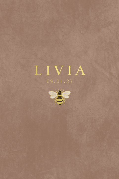 Geboortekaartje meisje met bijtje in goudfolie en velours look