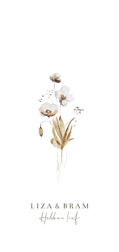 Trouwkaart lief rustig met botanisch wit bloemetje en takjes