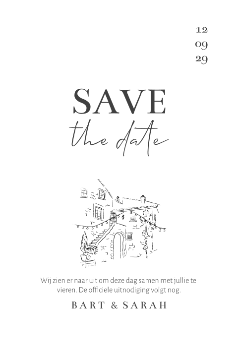 Save the date kaart minimalistisch met trouwlocatie