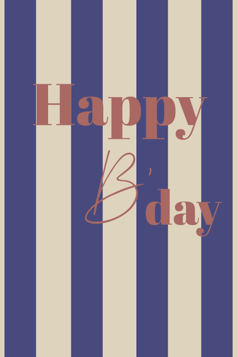 Verjaardagskaart Happy B'day donkerblauw beige met strepen