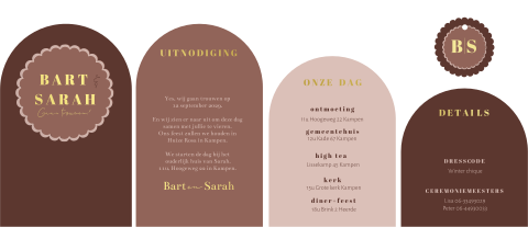 Trouwkaart pocketfold set rood roze bloem met goudfolie