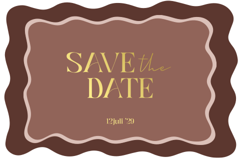 Save the date kaart golvende vorm met rood roze en goudfolie