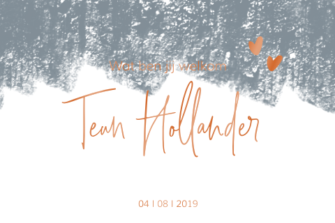 Geboortekaartje voor een jongen met blauwe en koperfolie