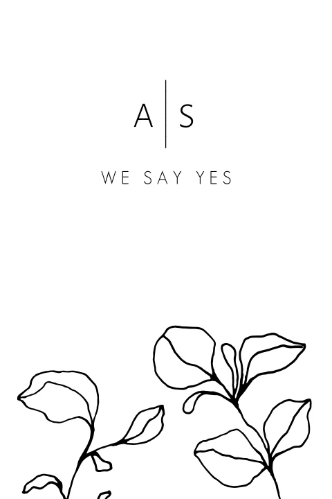 Minimalistische trouwkaart met botanische lijntekening takjes