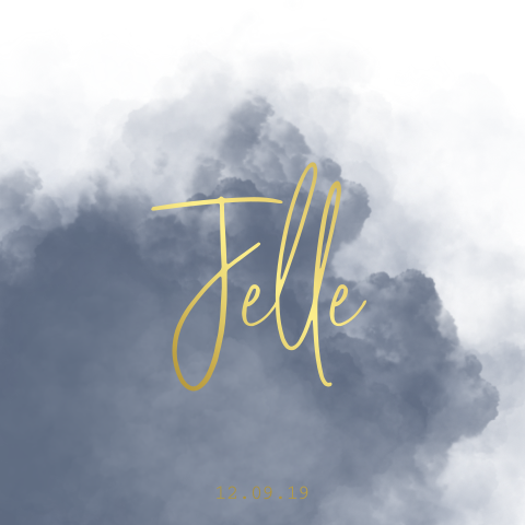 Geboortekaartje voor een jongen met goudfolie druk en blauwe wolk