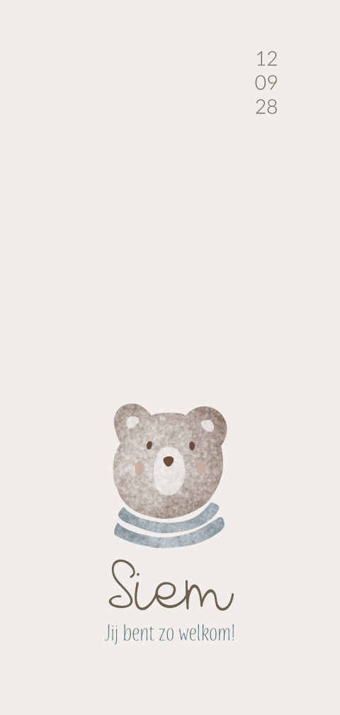 Geboortekaartje jongen illustratie beertje beige en blauw