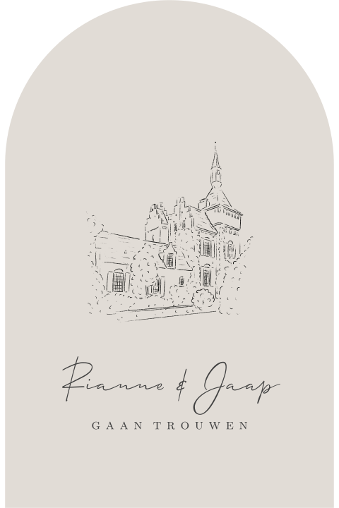 Trouwkaart lijntekening locatie Kasteel Groot Buggenum in Grathem