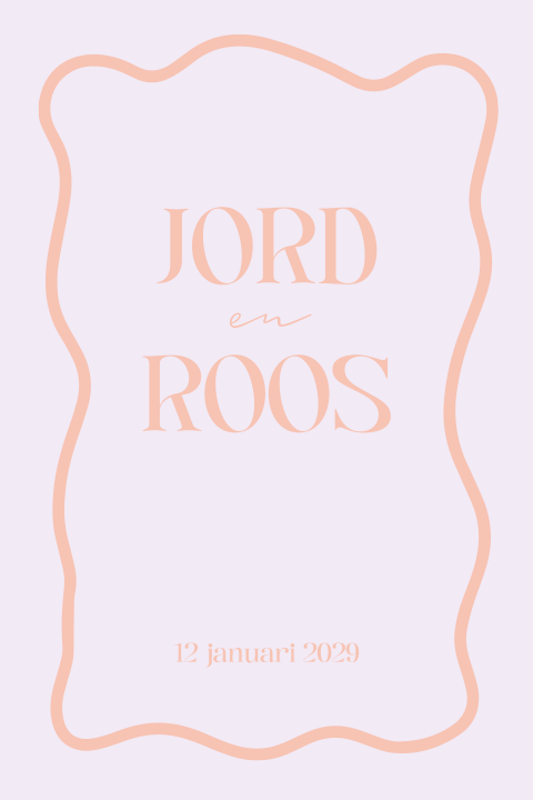 Trouwkaart roze en lila met organische rand