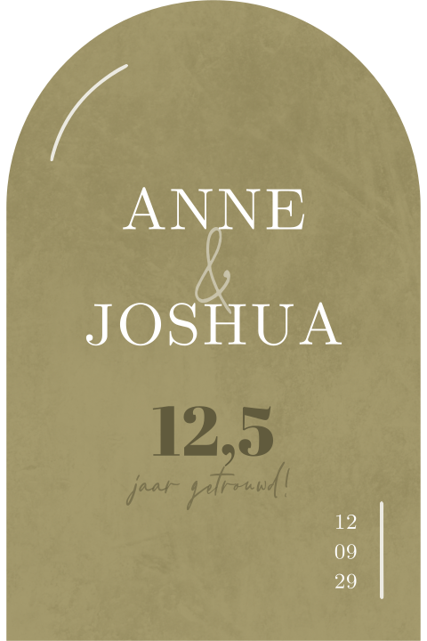 12 5 jarig jubileum kaart olijfgroen boogvorm ook voor 25 0f 40 jaar