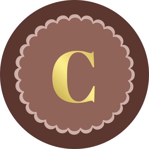 Sluitsticker rond met bloemvorm rood bruin roze en goudfolie letter