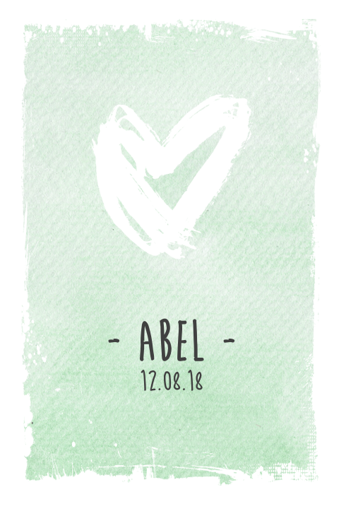 Stoer geboortekaartje met watercolor achtergrond en stoere rand