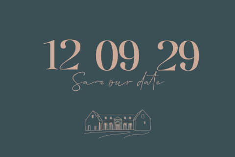 Save the date kaart met lijntekening van trouwlocatie molen de zwaluw