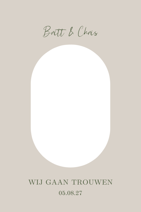 Trouwkaart beige met ovalen stansvorm