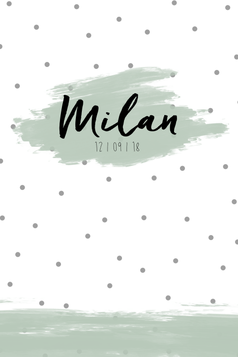 Geboortekaartje voor een jongen met stipjes en brush strepen