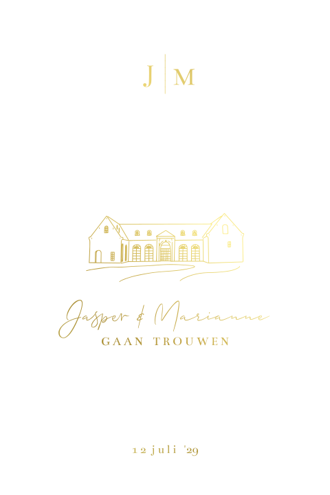 Trouwkaart geschepte kartelrand look tekening trouwlocatie molen