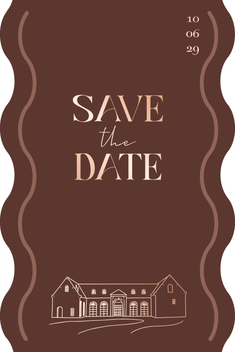 Save the date trouwlocatie Molen de Zwaluw rood bruintinten rosefolie