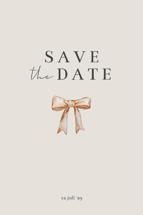 Klassiek Save the date kaart met geschilderde oranje roze strik