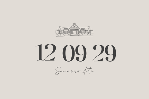 Save the date kaart lijntekening de Koningshof Urk minimalistisch