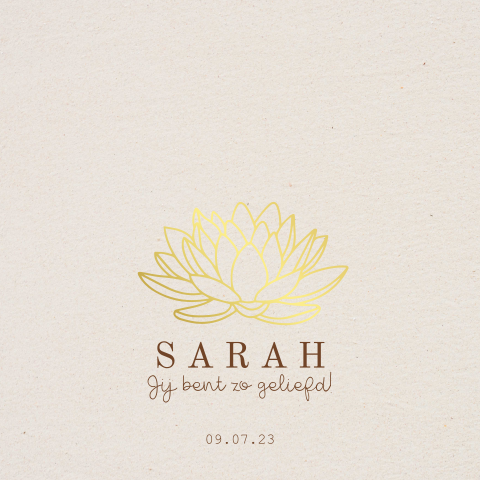 Geboortekaartje met geboortebloem juli de waterlelie kraft goudfolie