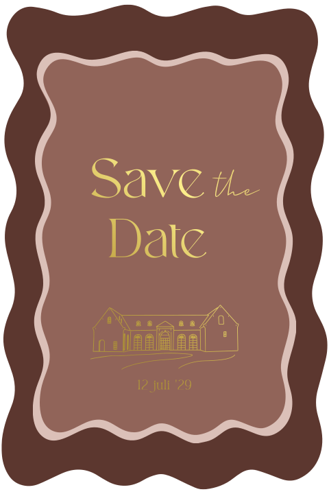 Save the date locatie Molen de Zwaluw organische vorm met goudfolie