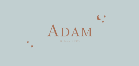 Jongens geboortekaartje met roestbruin maan en sterren