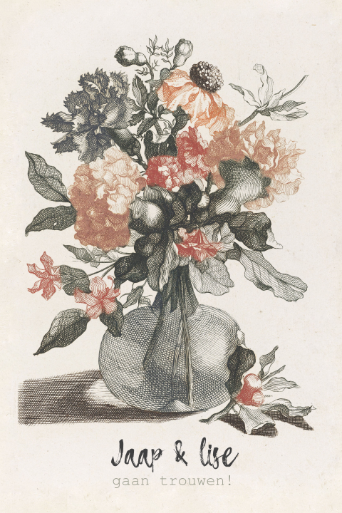 Mooi trouwkaart met een boeket van Rijksstudio