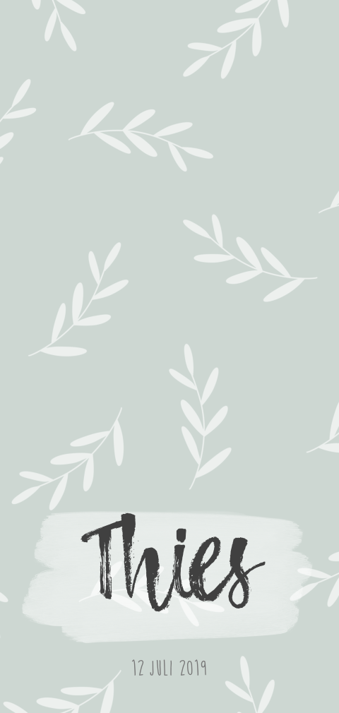 Lief langwerpig groen geboortekaartje met takjes