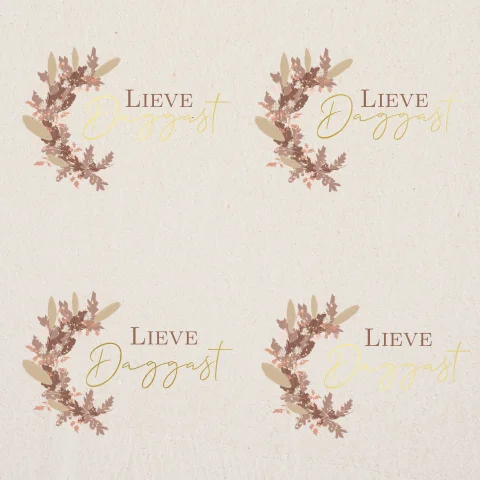 Labeltje als uitnodiging voor de daggasten kraft droogbloemen en folie