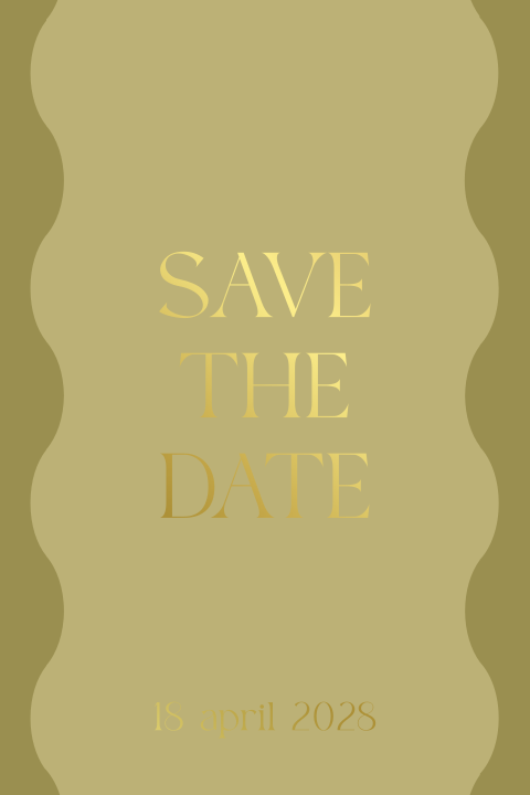 Save the date kaart met golfjes en goudfolie en groen