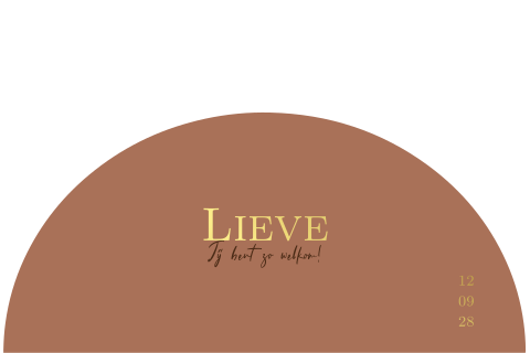 Geboortekaartje meisje half rondje vorm roest oranje goudfolie