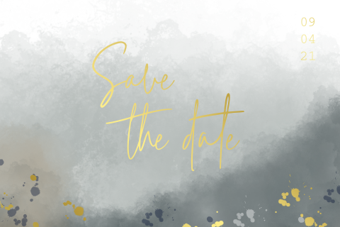 Save the date kaart met watercolor vlekken en goudfolie