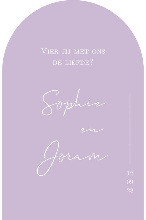 Trouwkaart kerkraam boog vorm lila paars en wit bruiloft