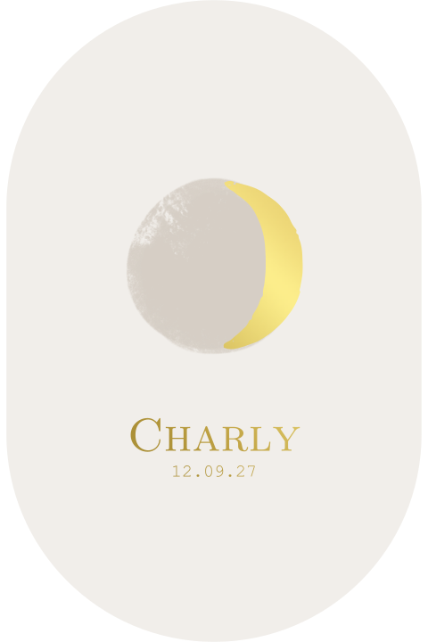 Geboortekaartje stans ovaal jongen meisje beige met maan